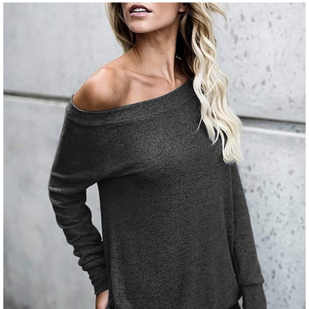 Sexy Off Shoulder Long Sleeve Boat Neck Shirt - Picture 2 of 4
